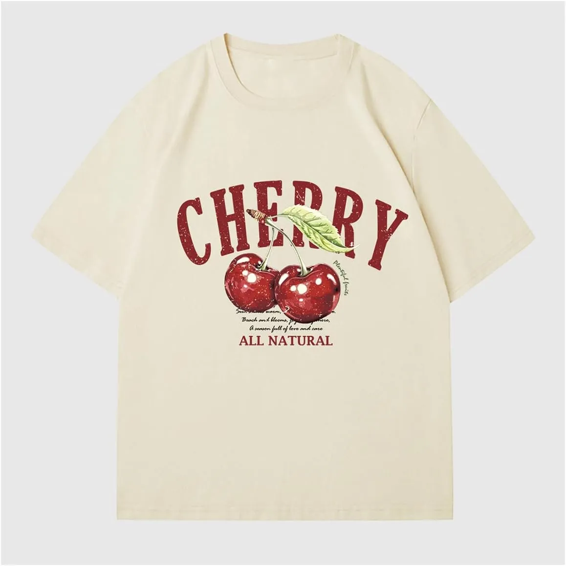 Verdusa Women's Fruit Letter Print Oversized T Shirt Retro Vintage Round Neck Drop Shoulder Tee Tops