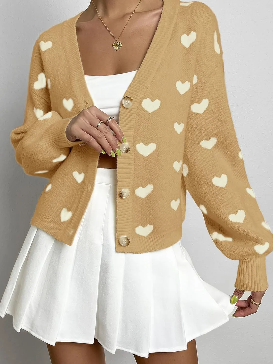 Verdusa Women's Long Sleeve Print Button Front V Neck Knit Sweater Cardigan