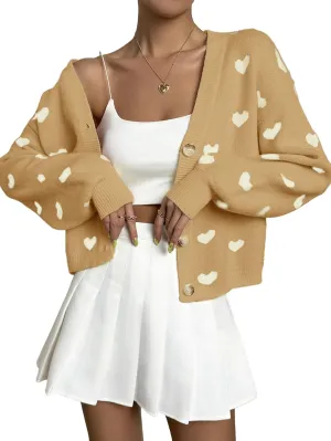 Verdusa Women's Long Sleeve Print Button Front V Neck Knit Sweater Cardigan