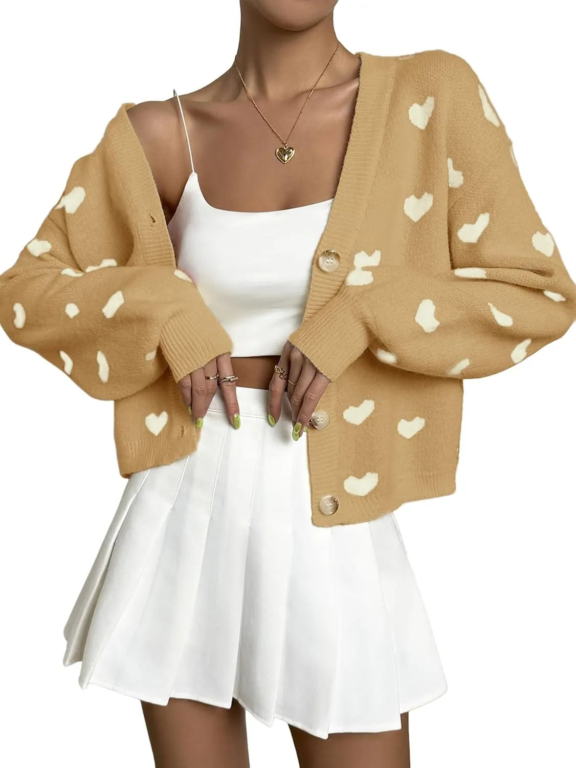 Verdusa Women's Long Sleeve Print Button Front V Neck Knit Sweater Cardigan