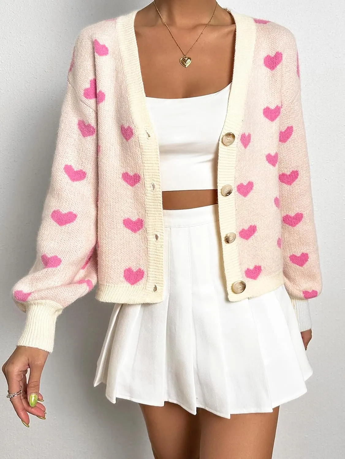 Verdusa Women's Long Sleeve Print Button Front V Neck Knit Sweater Cardigan