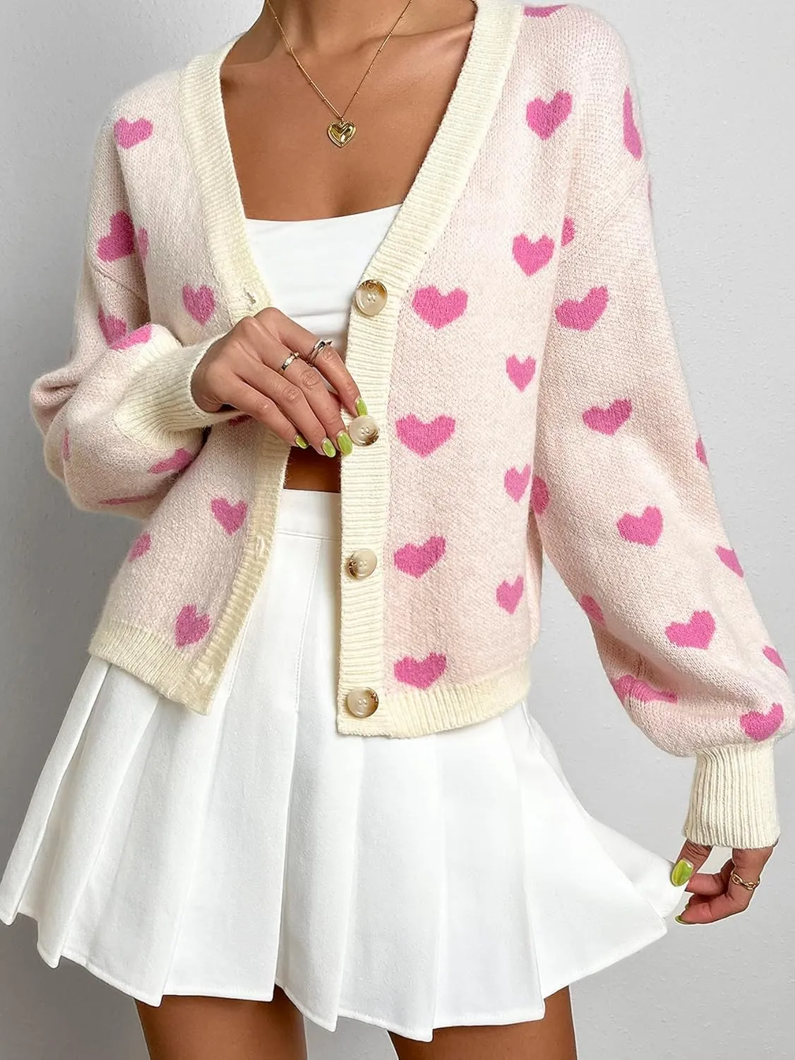 Verdusa Women's Long Sleeve Print Button Front V Neck Knit Sweater Cardigan