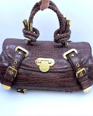 VERSACE VINTAGE CROC EMBOSSED LEATHER CANYON HANDBAG