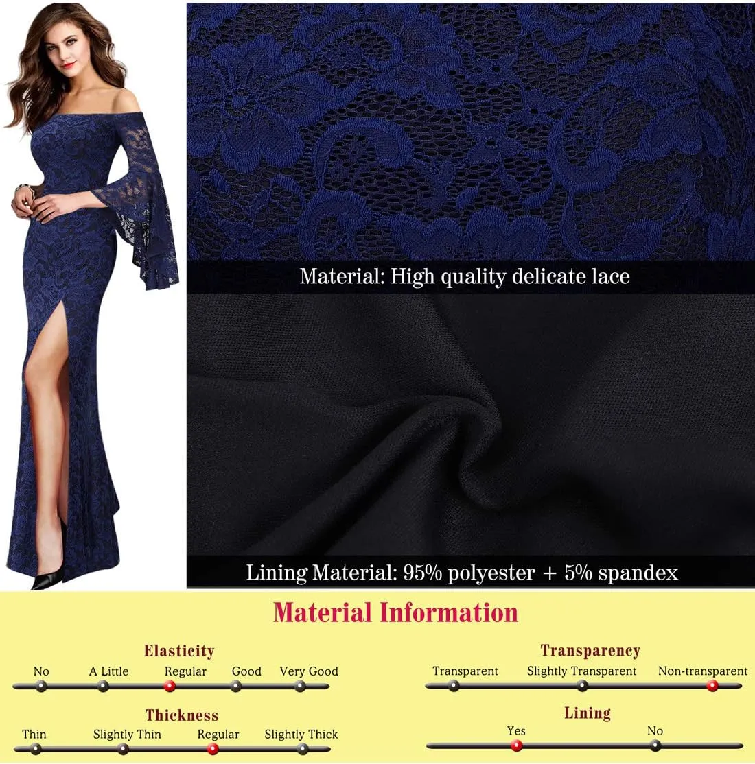 VFSHOW Womens Off Shoulder Bell Sleeve Formal Evening Wedding Party Maxi Dress