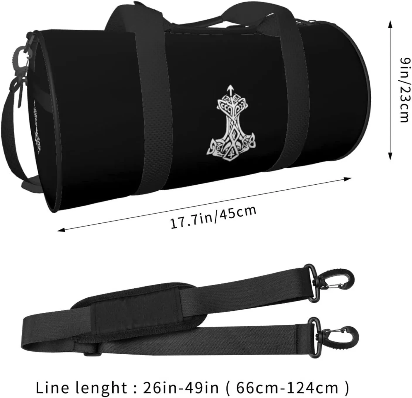 Viking Hammer Thunder Travel Luggage Duffel Bag Sports Rolling Foldable Duffel Bag, Black