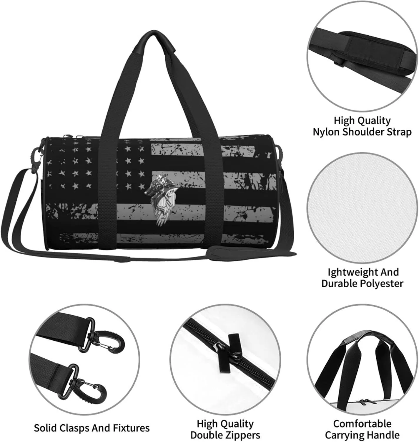 Viking Norse Wolf Raven Travel Luggage Duffel Bag Sports Rolling Foldable Duffel Bag, Black
