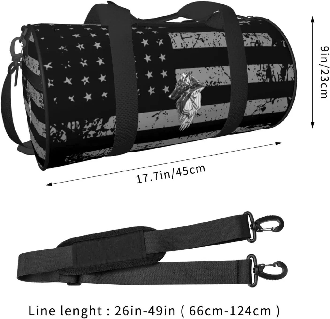 Viking Norse Wolf Raven Travel Luggage Duffel Bag Sports Rolling Foldable Duffel Bag, Black