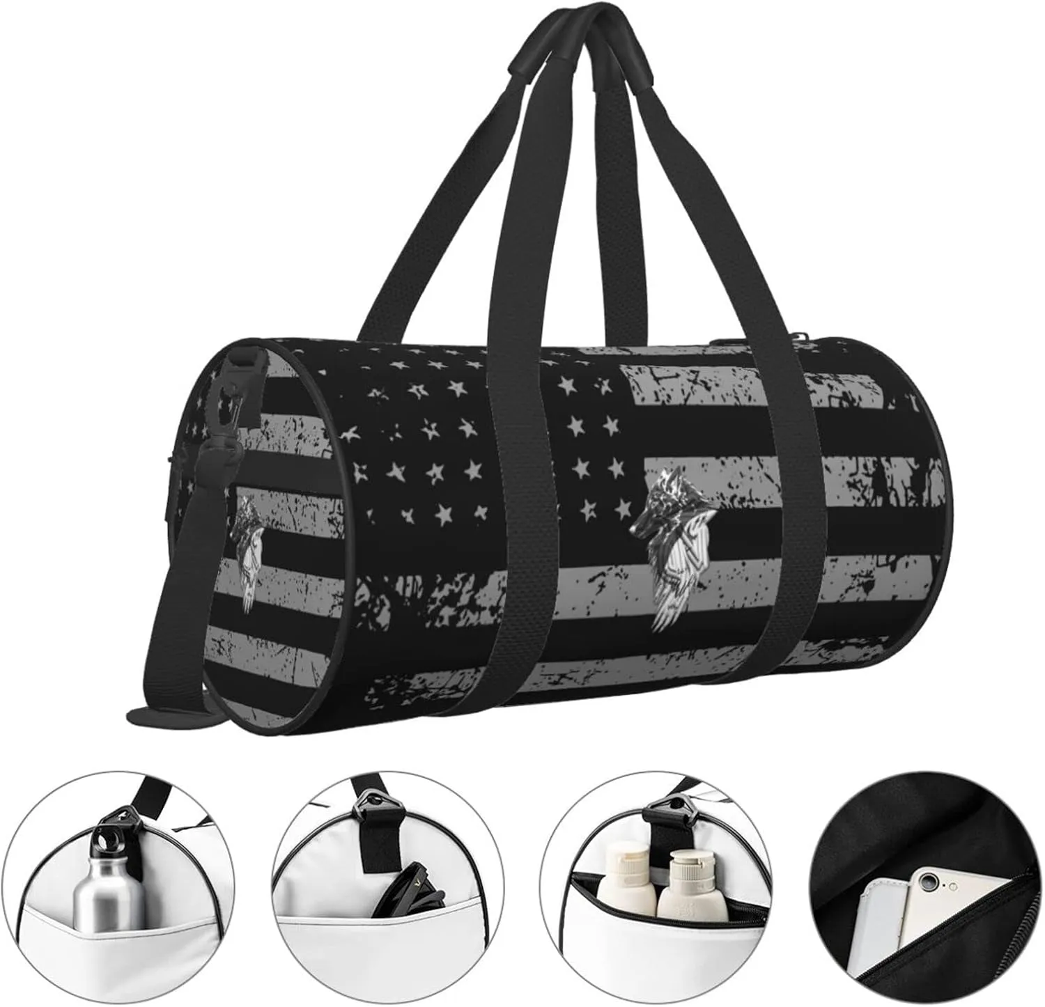 Viking Norse Wolf Raven Travel Luggage Duffel Bag Sports Rolling Foldable Duffel Bag, Black