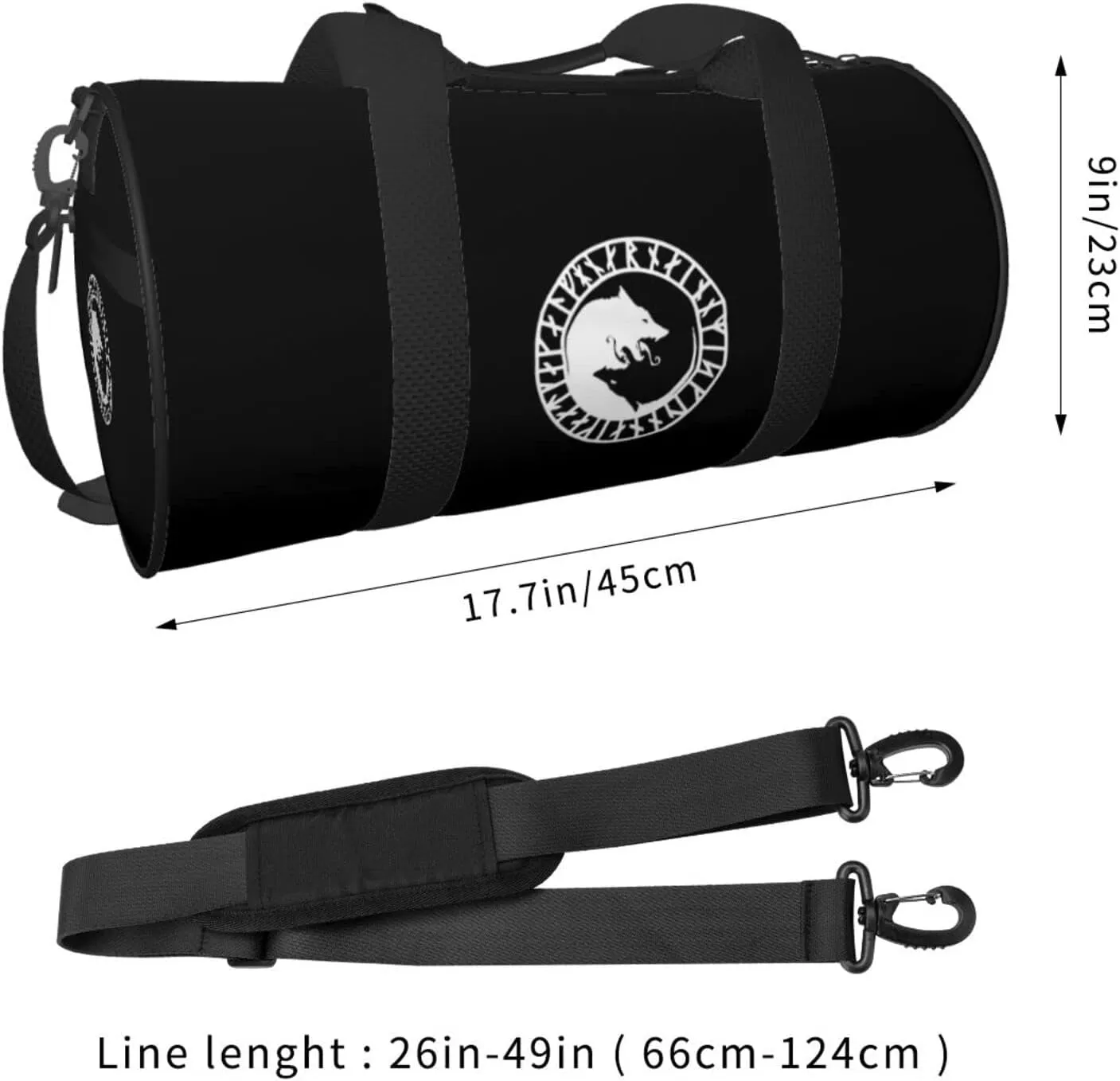Viking Norse Wolf Travel Luggage Duffel Bag Sports Rolling Foldable Duffel Bag, Black
