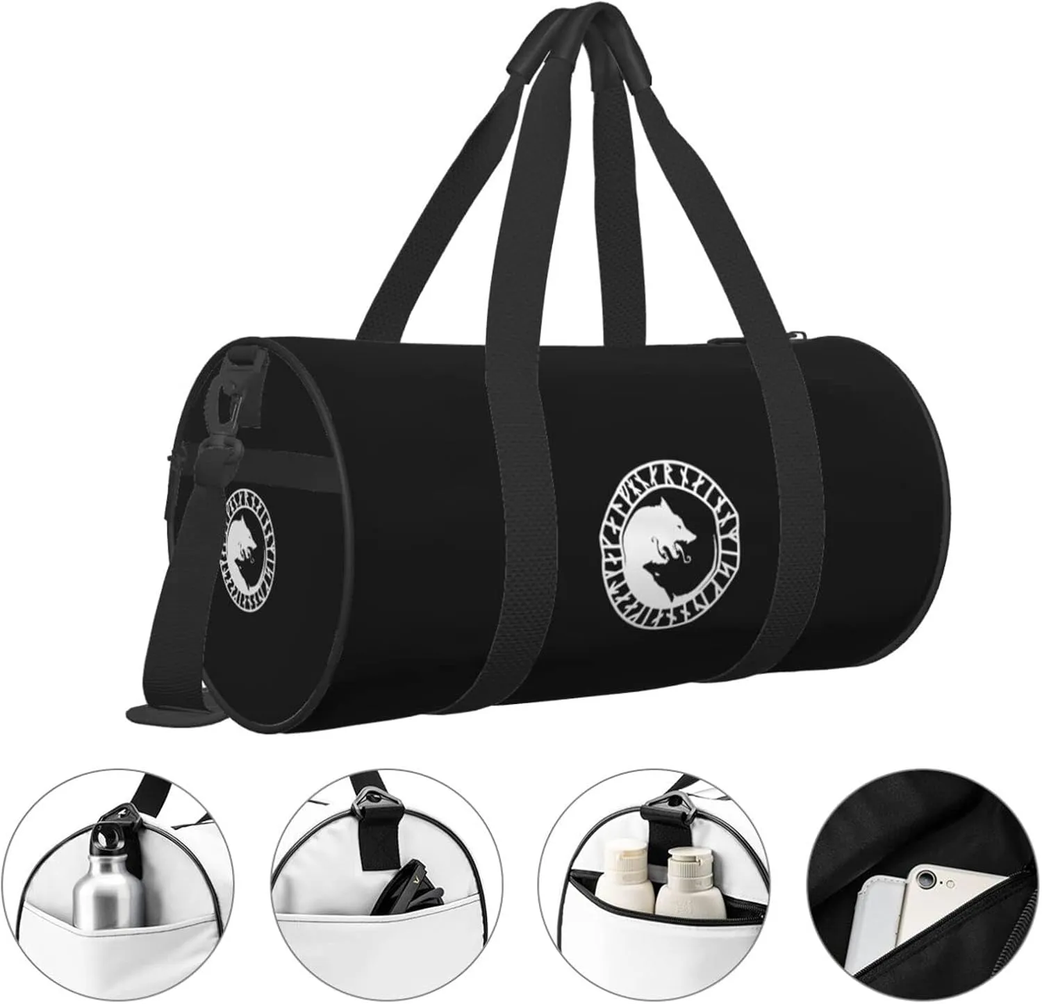Viking Norse Wolf Travel Luggage Duffel Bag Sports Rolling Foldable Duffel Bag, Black
