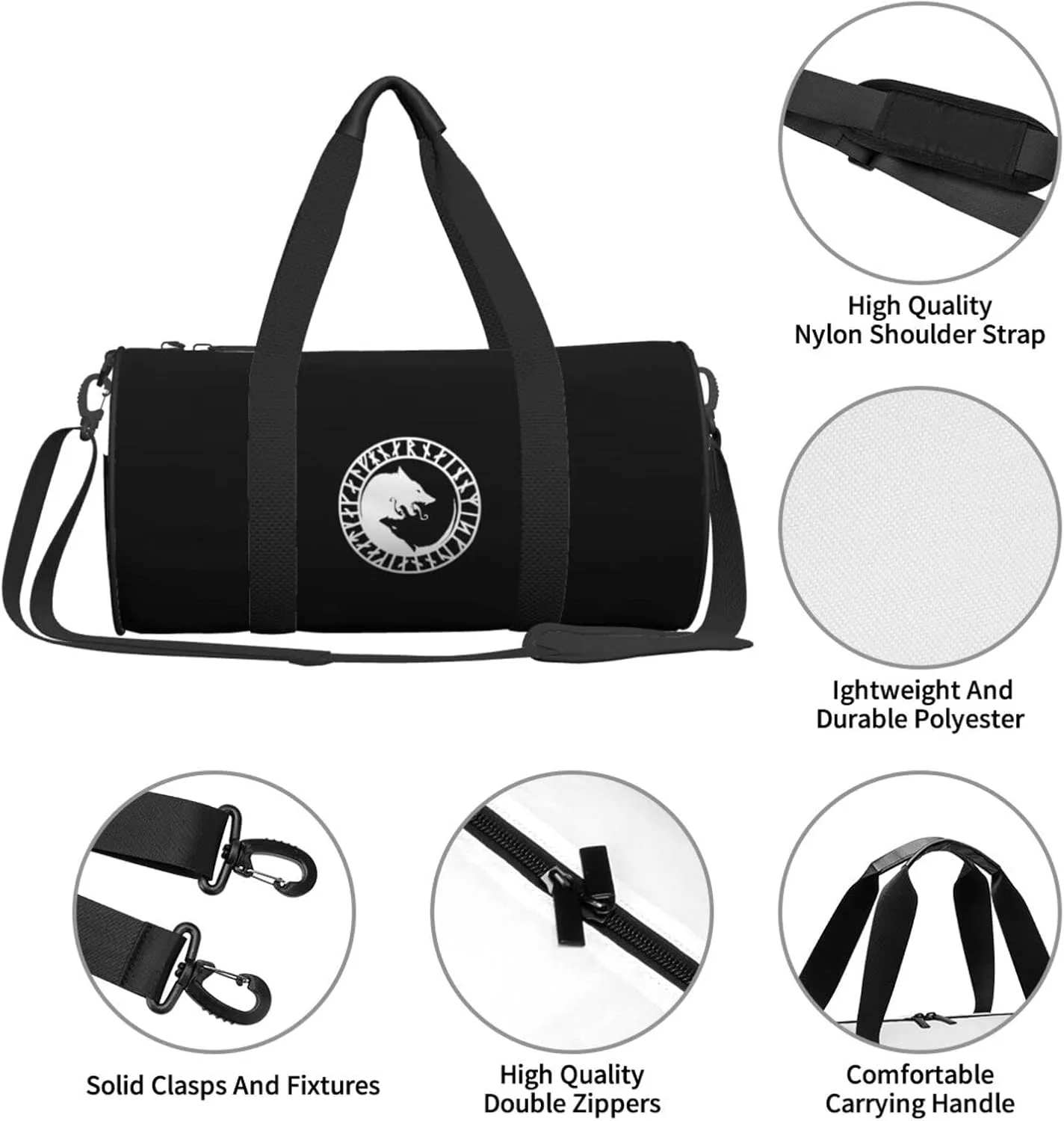 Viking Norse Wolf Travel Luggage Duffel Bag Sports Rolling Foldable Duffel Bag, Black