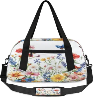 Vintage Floral Kids Duffel Bag Lightweight Waterproof Sports Gym Bag with Front Zipper Pocket Foldable Weekender Overnight Bag for School Practice Gymnastic Ballet