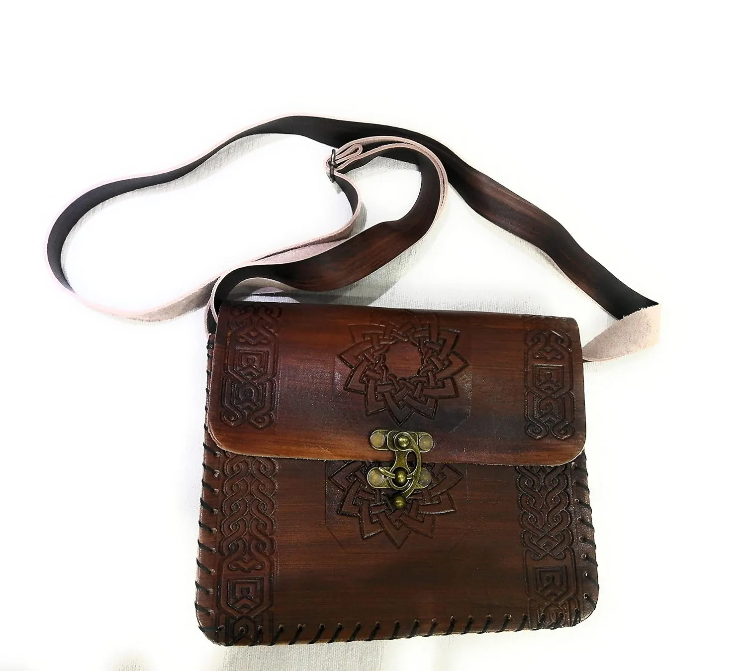 Vintage Premium Quality Crazy Horse Leather Cross-body Handbag for Women-Handmade Bag-New style Cowhide Leather Bag-Tree and leaf print Shoulder Bag (Woody Brown)