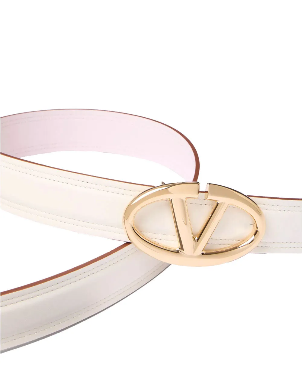 VLogo Moon Reversible Belt in Ivory and Mauve