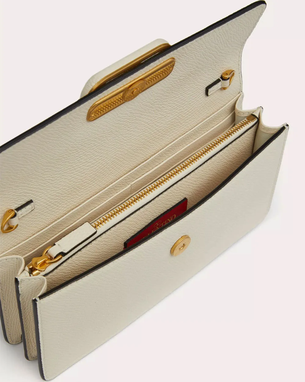 VLogo Signature Grainy Calfskin Wallet With Chain in Light Ivory