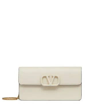 VLogo Signature Grainy Calfskin Wallet With Chain in Light Ivory