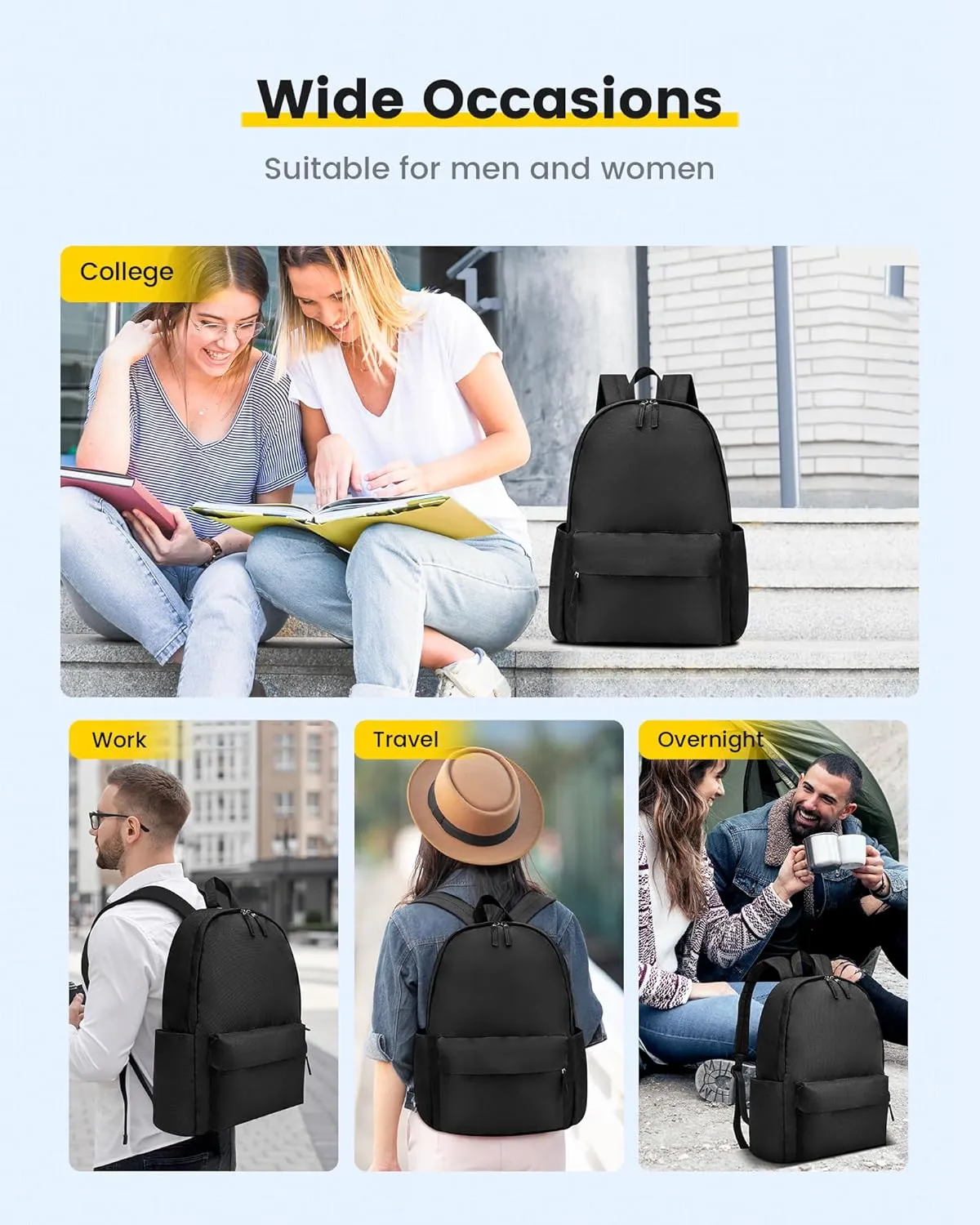 Vorspack Backpack for Men and Women - Basic Bookbag Casual Daypack Backpacks for College Work Travel