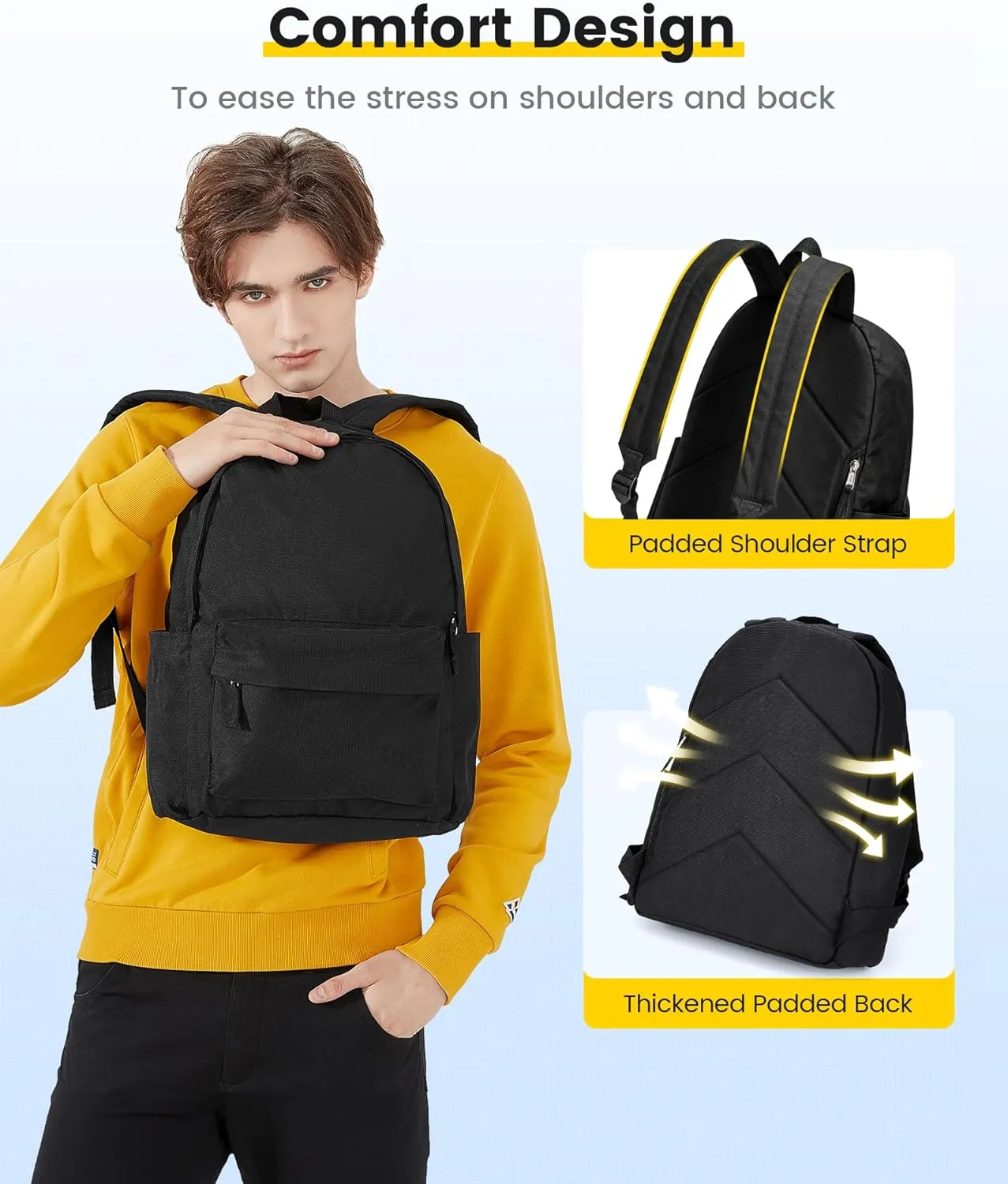 Vorspack Backpack for Men and Women - Basic Bookbag Casual Daypack Backpacks for College Work Travel