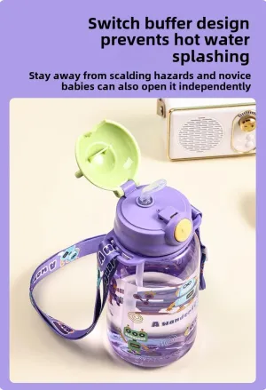 Water Bottle Portable Sipper Cup with Strap 650ml Kids Cartoon Bear BPA-Free Plastic, Leak-Proof Design, Perfect for School and Play (Green)