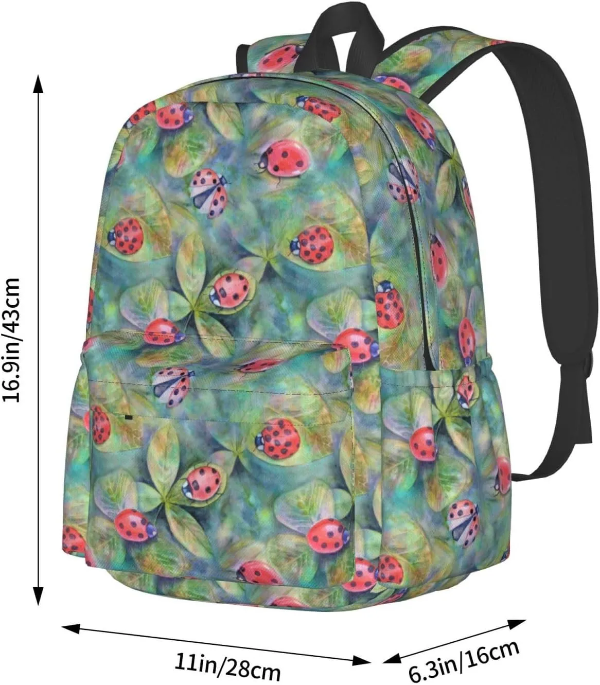 Watercolor Botanical Summer Colorful Ladybugs Meadow Herbs Grasses Laptop Backpack Shoulder Bag Laptop Pack Travel Backpacks Commuter Back Pack Casual Daypack Bags With Side Pockets
