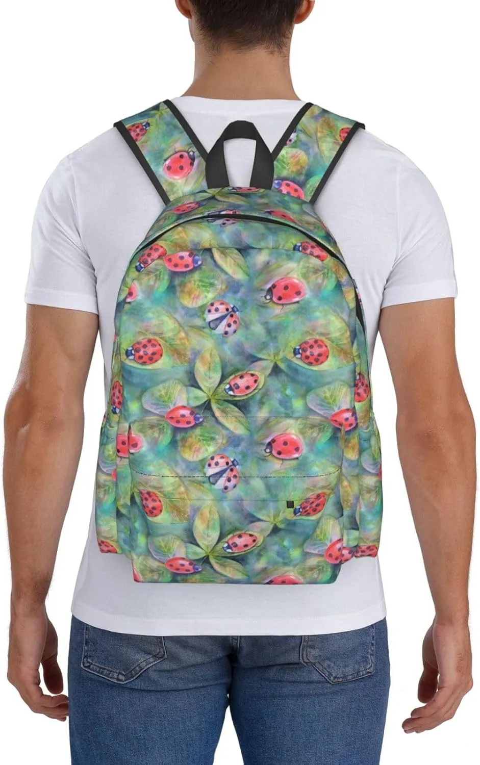 Watercolor Botanical Summer Colorful Ladybugs Meadow Herbs Grasses Laptop Backpack Shoulder Bag Laptop Pack Travel Backpacks Commuter Back Pack Casual Daypack Bags With Side Pockets