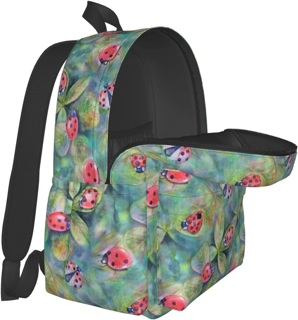 Watercolor Botanical Summer Colorful Ladybugs Meadow Herbs Grasses Laptop Backpack Shoulder Bag Laptop Pack Travel Backpacks Commuter Back Pack Casual Daypack Bags With Side Pockets