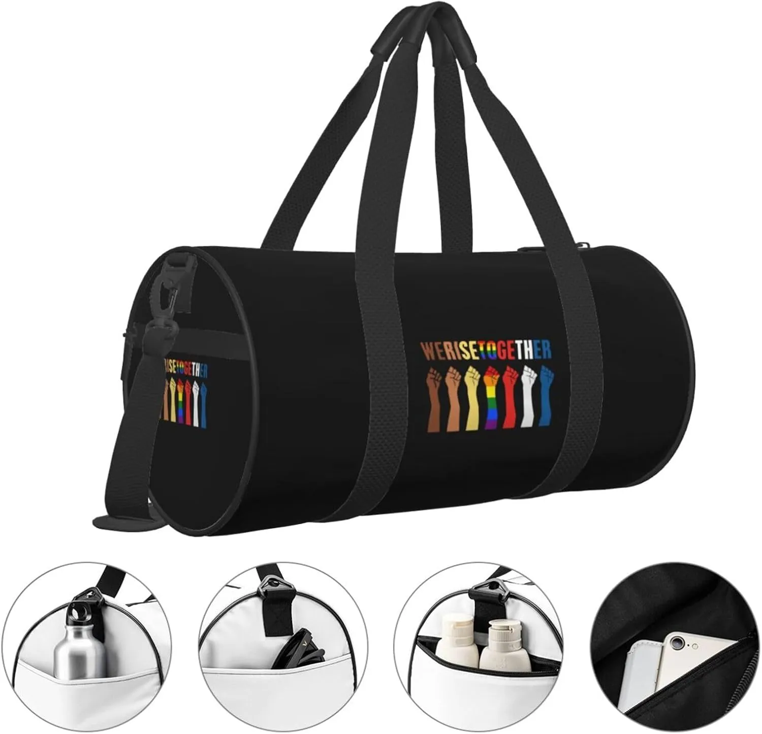 We Rise Together Equality Social Justice Travel Luggage Duffel Bag Sports Rolling Foldable Duffel Bag, Black
