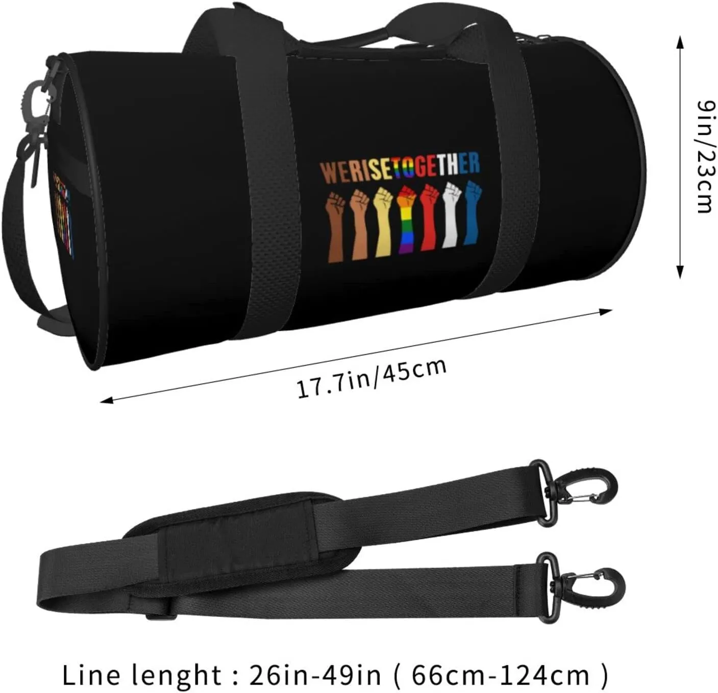 We Rise Together Equality Social Justice Travel Luggage Duffel Bag Sports Rolling Foldable Duffel Bag, Black