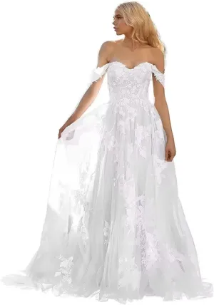 Wedding Dresses for Bride 2024 Boho Beach Lace Appliques Mermaid Beaded V Neck Bridal Gown for Women with Train