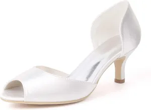 Wedding Heels Peep Toe High Heel Slip-On Satin Bridal Shoes for Women, Perfect for Evening Parties, Proms & Dressy Occasions