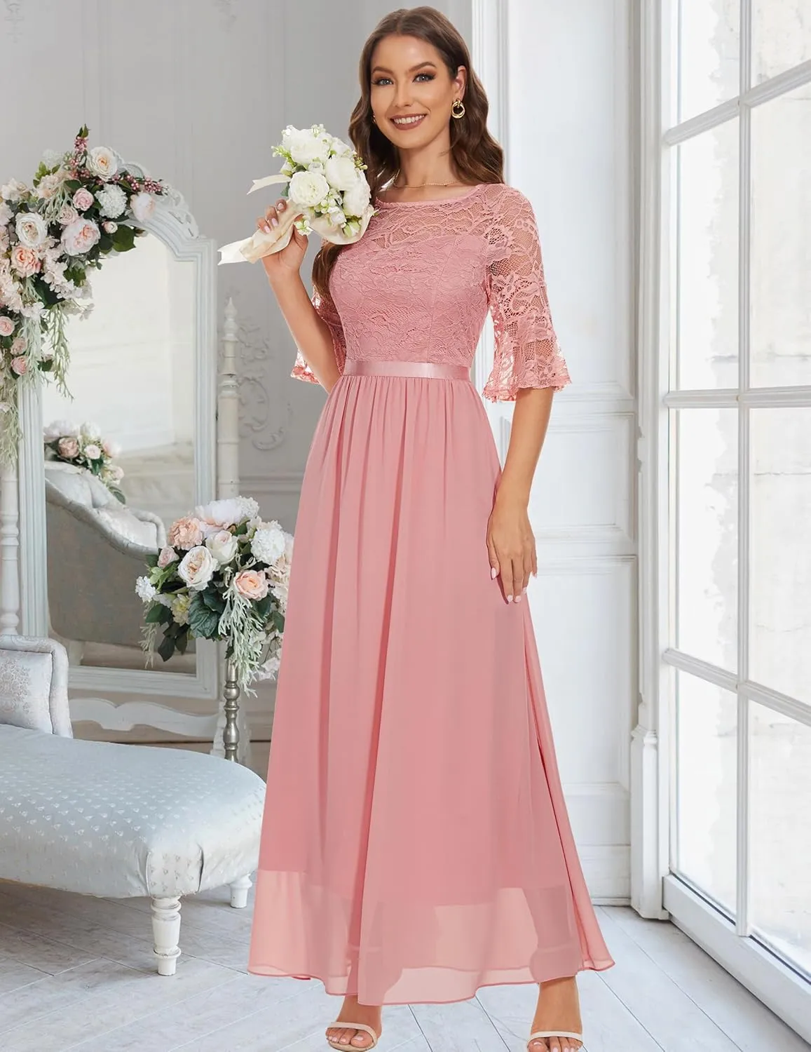 Wedtrend Women's Formal Dress 2024 Wedding Guest Dress Bell Sleeve Bridesmaid Dress Maxi Evening Dress