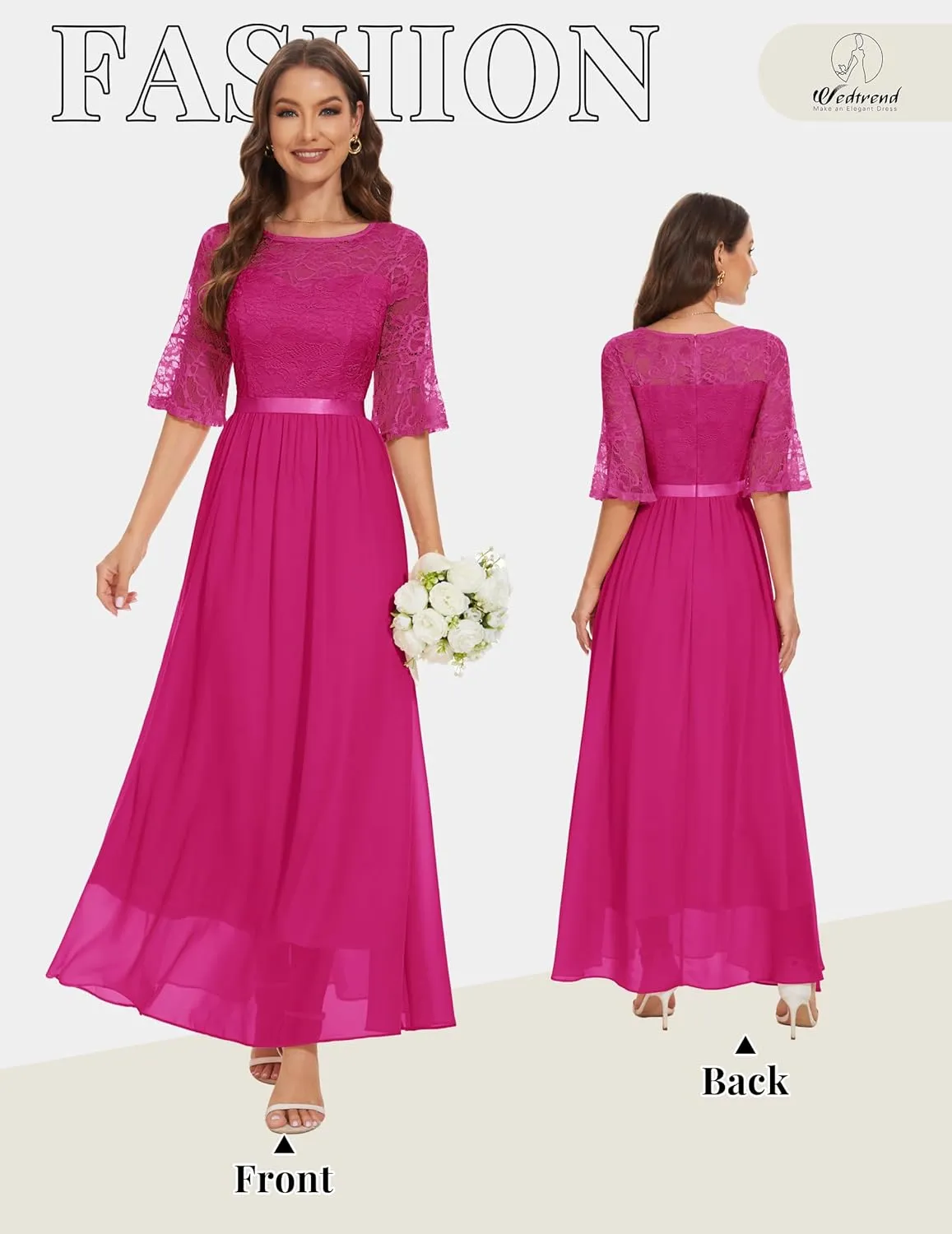 Wedtrend Women's Formal Dress 2024 Wedding Guest Dress Bell Sleeve Bridesmaid Dress Maxi Evening Dress
