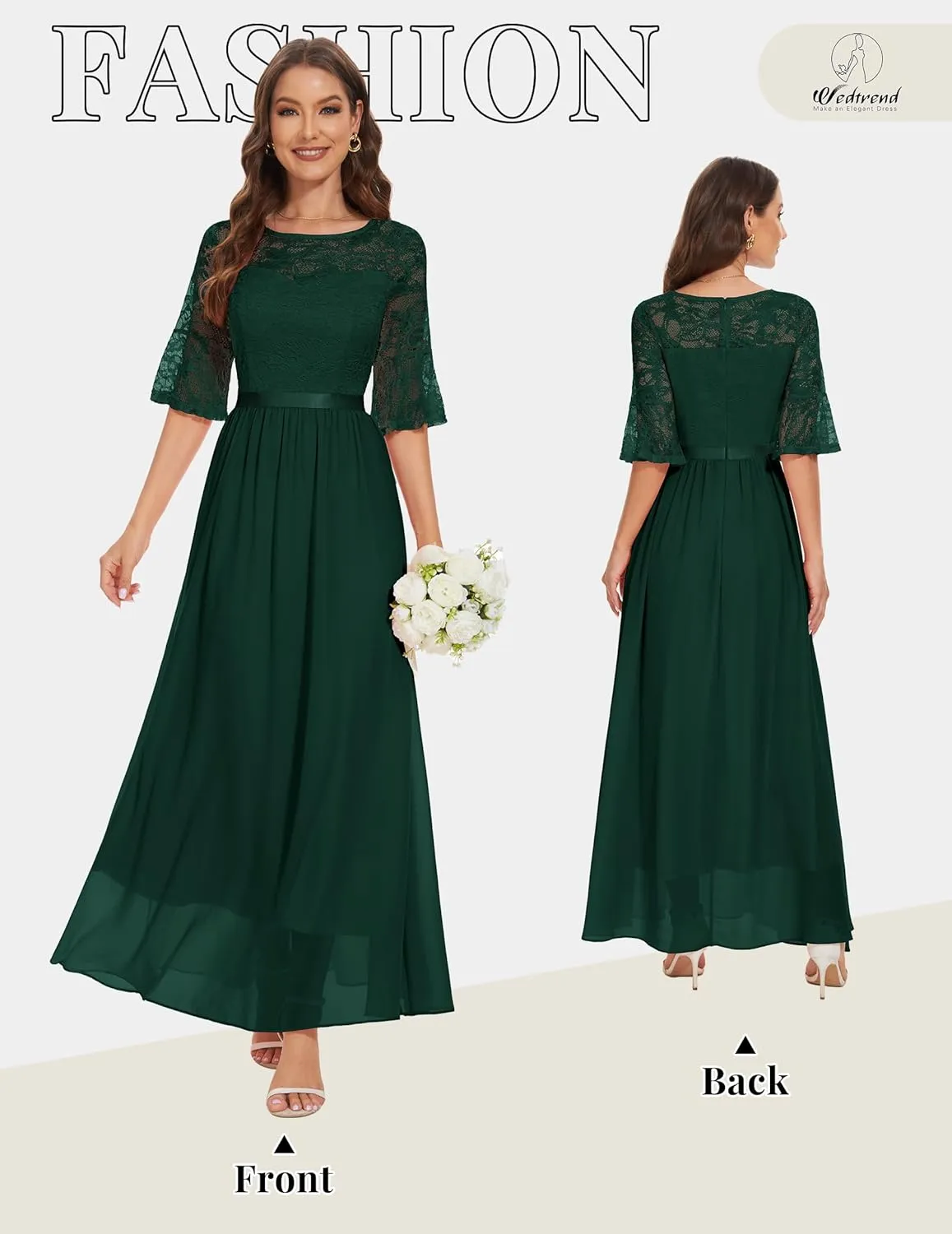 Wedtrend Women's Formal Dress 2024 Wedding Guest Dress Bell Sleeve Bridesmaid Dress Maxi Evening Dress