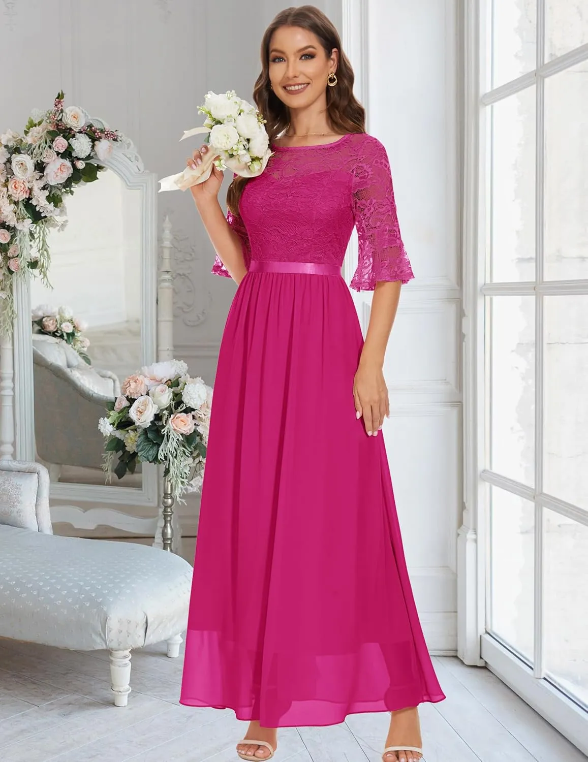 Wedtrend Women's Formal Dress 2024 Wedding Guest Dress Bell Sleeve Bridesmaid Dress Maxi Evening Dress