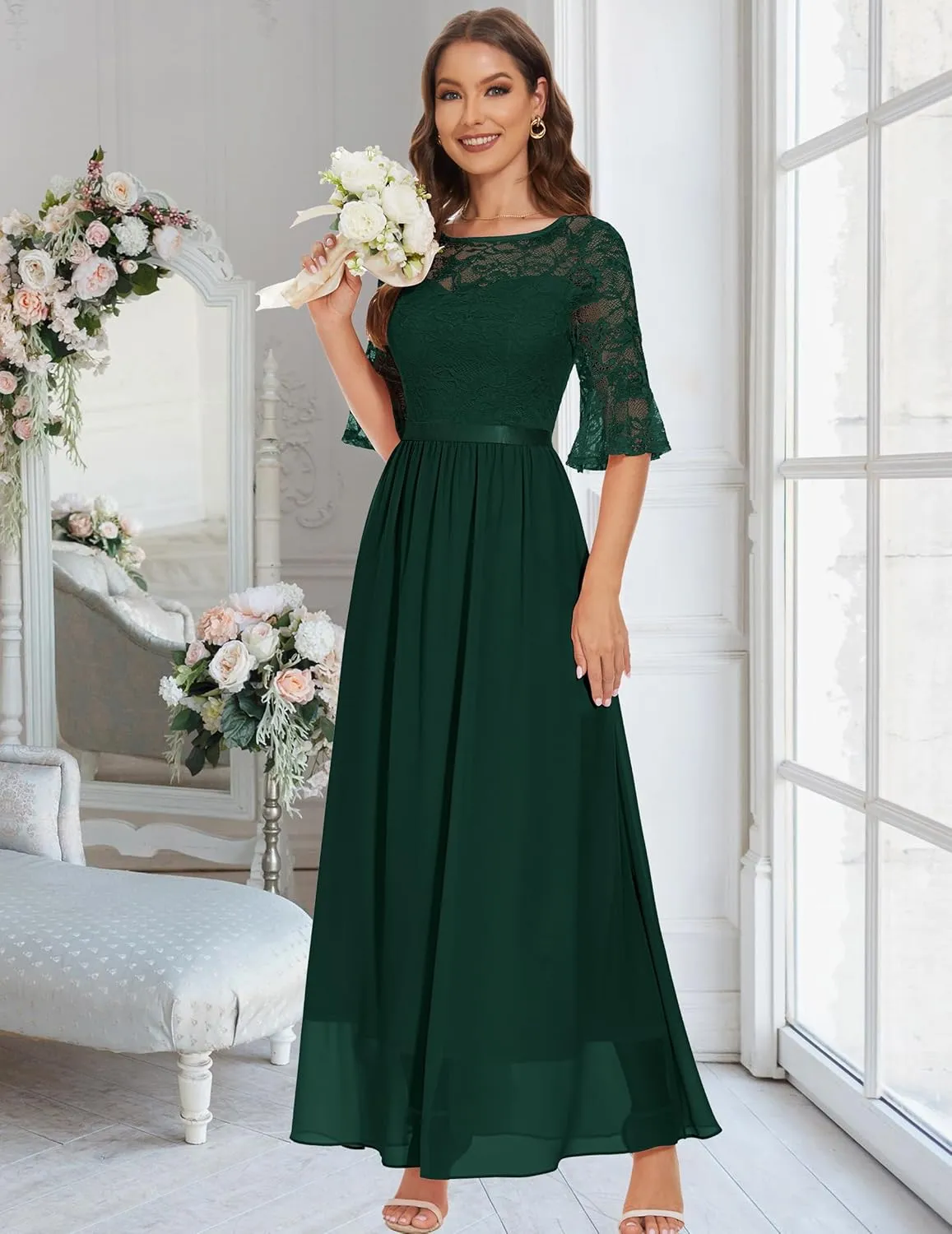 Wedtrend Women's Formal Dress 2024 Wedding Guest Dress Bell Sleeve Bridesmaid Dress Maxi Evening Dress
