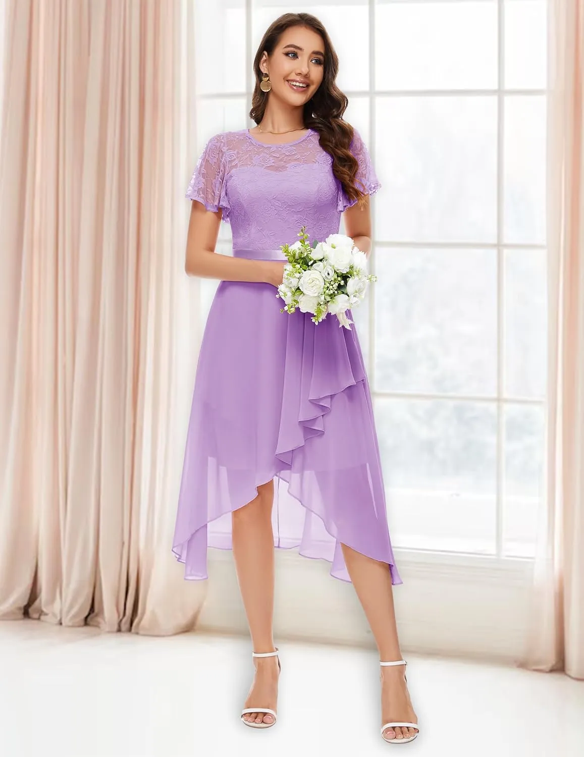 Wedtrend Women's Formal Dress Ruffle Cocktail Party Dress Flutter Sleeve Fall Wedding Guest Dress