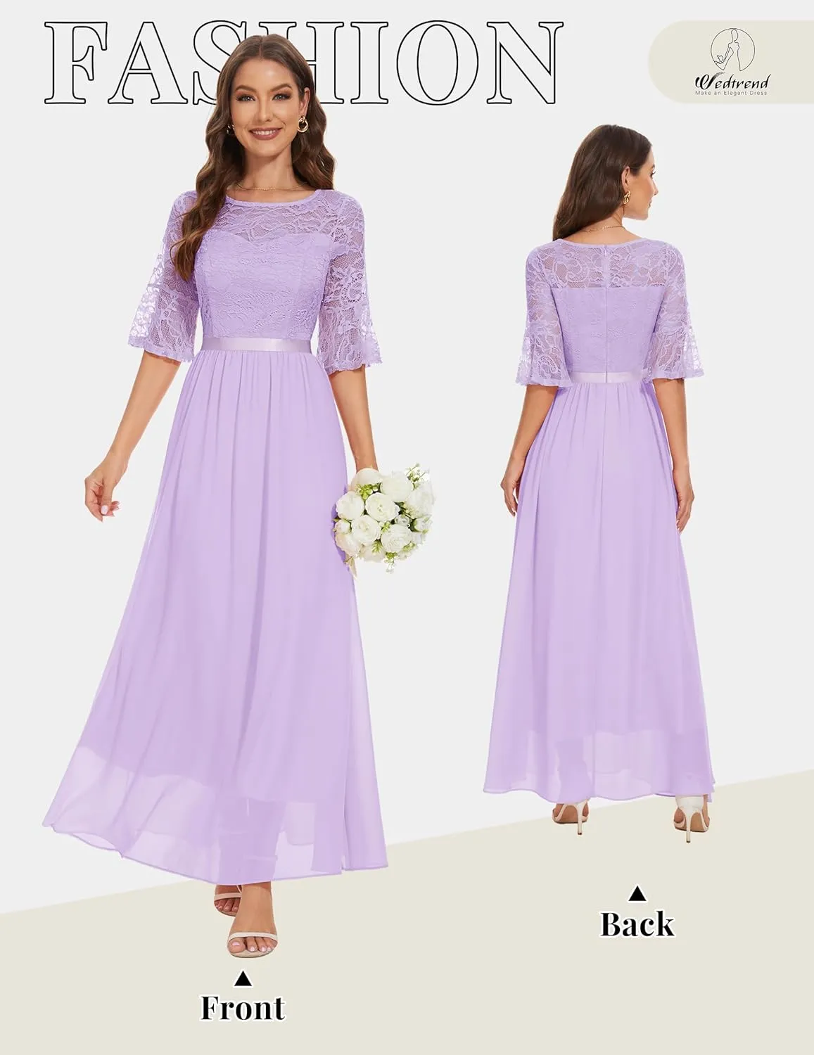 Wedtrend Women's Formal Dresses 2025 Wedding Guest Dress Bell Sleeve Bridesmaid Dresses Maxi Evening Dress