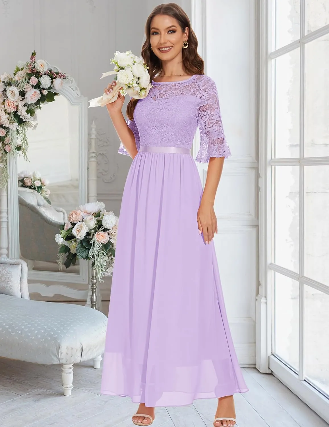 Wedtrend Women's Formal Dresses 2025 Wedding Guest Dress Bell Sleeve Bridesmaid Dresses Maxi Evening Dress