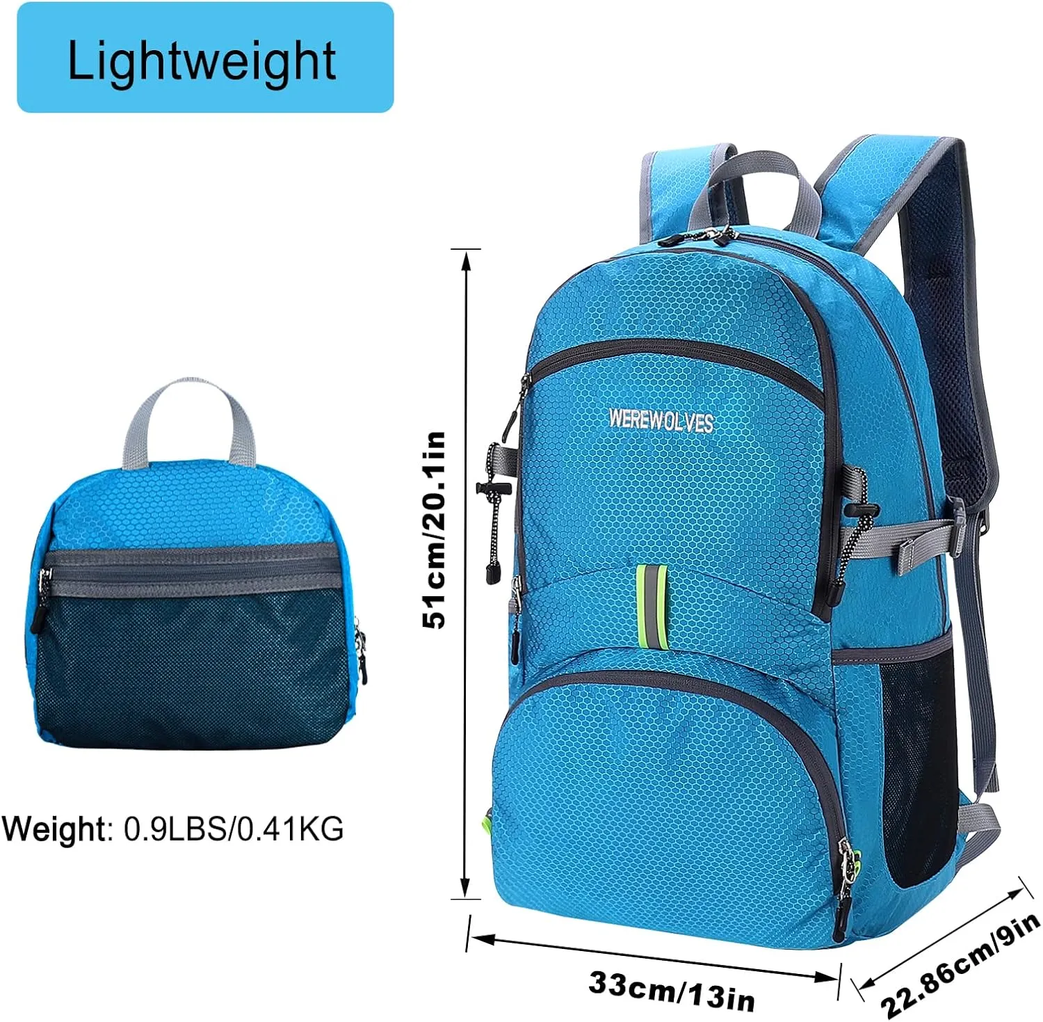 WEREWOLVES 20/35L Lightweight Hiking Backpack, Ultralight Water Resistant Packable Daypack for Women Men