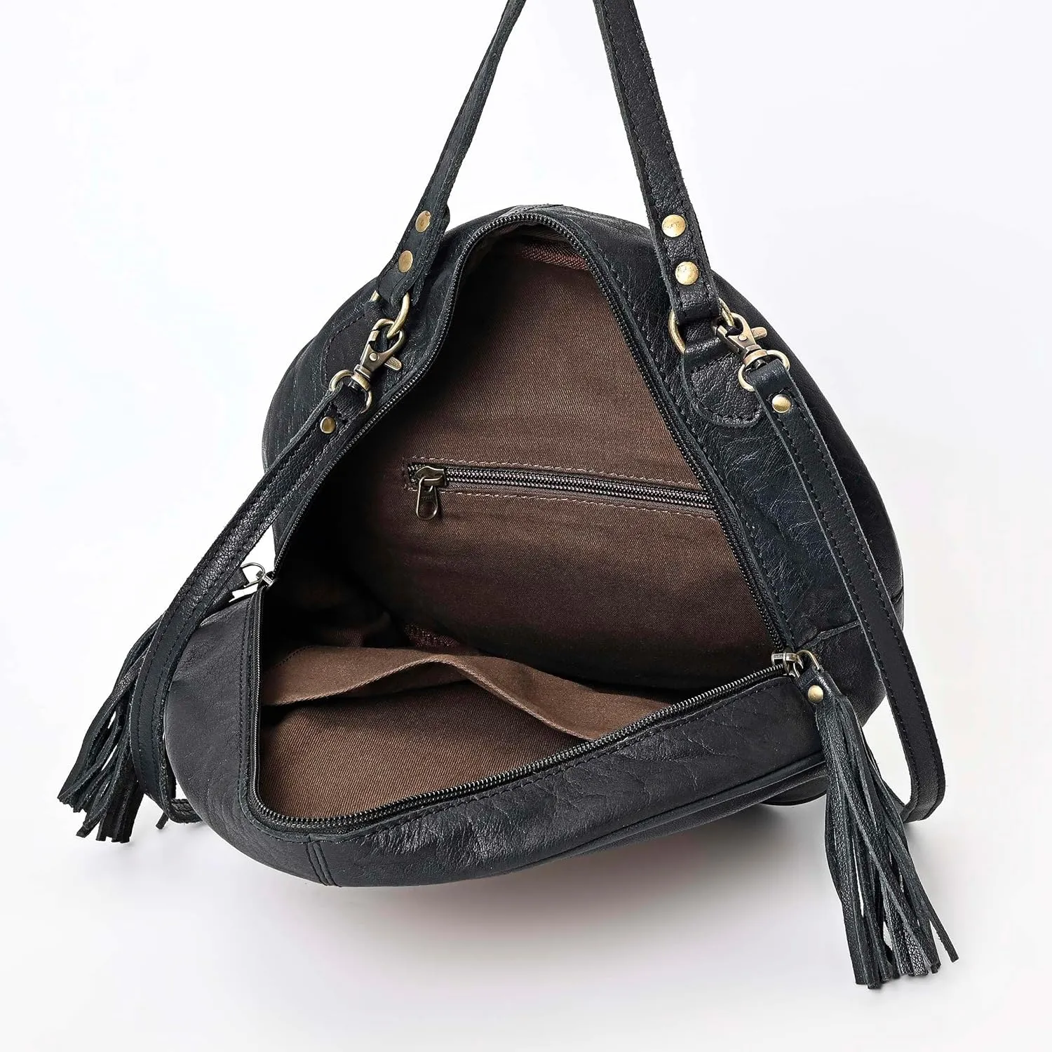 western Handtooled Cowhide Hairon Canteen Crossbody bag with Adjustable Detachable Leather Strap,Antique dye finish