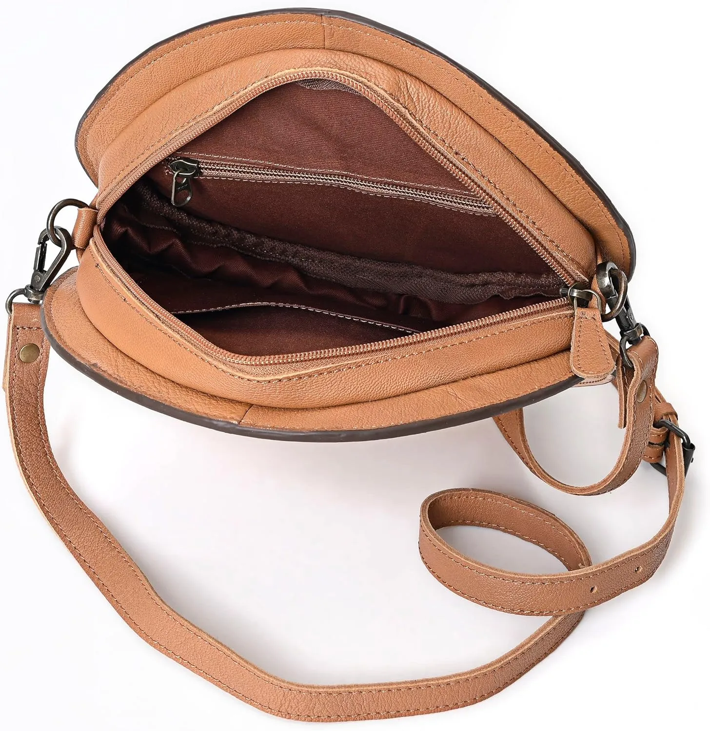 western Handtooled Cowhide Hairon Canteen Crossbody bag with Adjustable Detachable Leather Strap,Antique dye finish