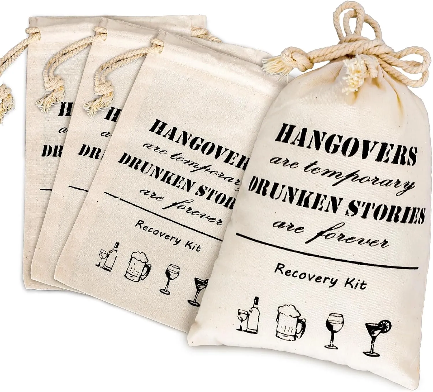 Whaline 30 Pcs Bachelorette Hangover Kit Bags Cotton Gift Bags Muslin Drawstring Party Favors for Wedding Survival Recovery Bachelorette Party and Bridesmaid Gifts, 4" x 6"