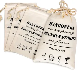 Whaline 30 Pcs Bachelorette Hangover Kit Bags Cotton Gift Bags Muslin Drawstring Party Favors for Wedding Survival Recovery Bachelorette Party and Bridesmaid Gifts, 4" x 6"
