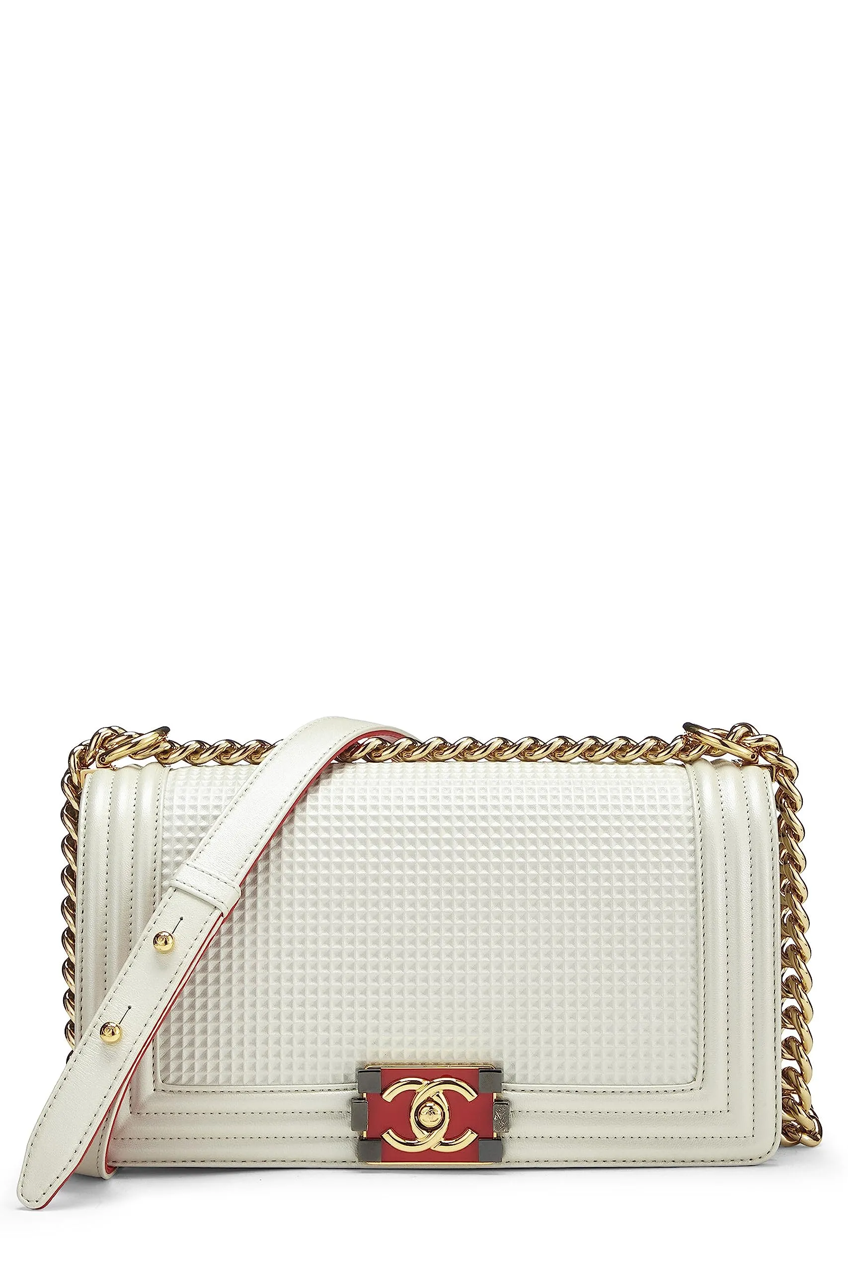 White Embossed Boy Cube Chanel, Refined Client-focused service White Medium,  Bag Leather