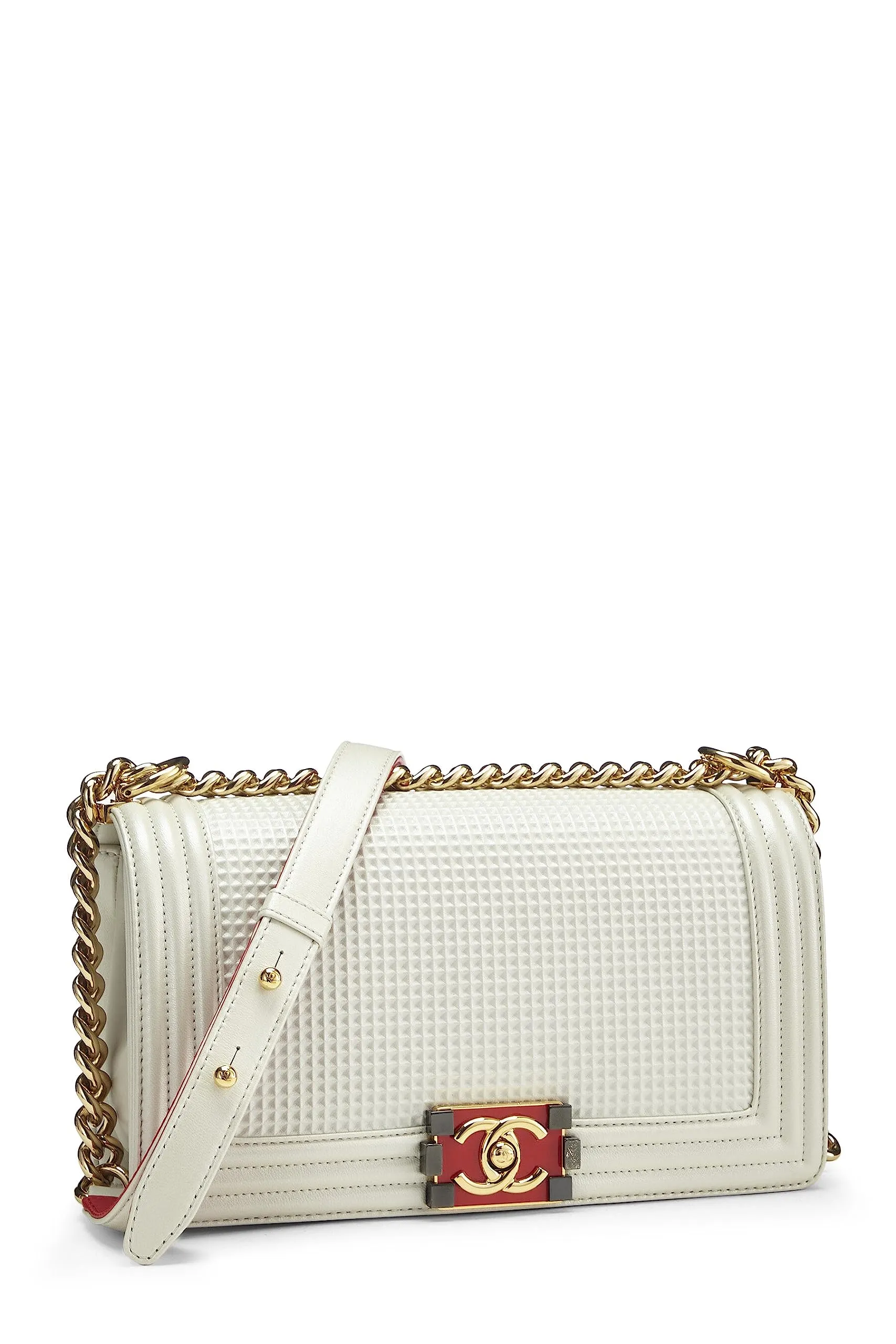 White Embossed Boy Cube Chanel, Refined Client-focused service White Medium,  Bag Leather