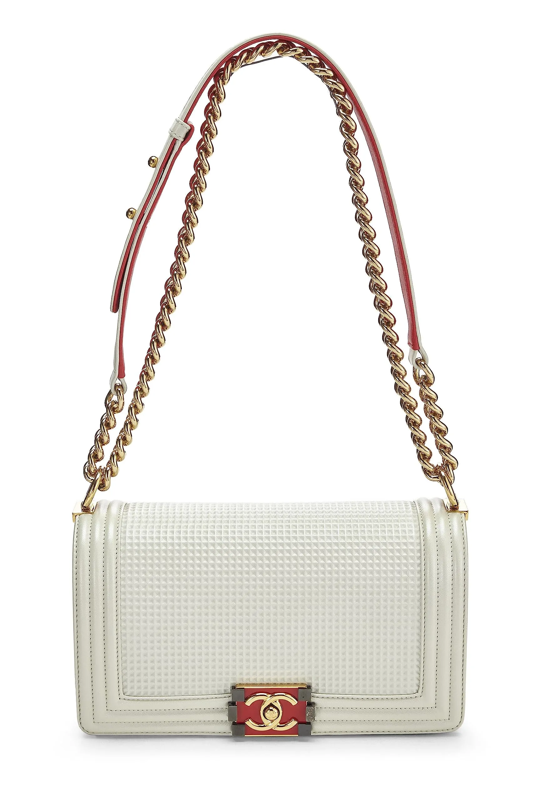 White Embossed Boy Cube Chanel, Refined Client-focused service White Medium,  Bag Leather