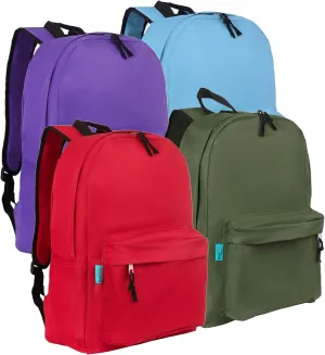 Wholesale 16.5 Inch Backpacks – Pack of 4 Multicolored Bulk Bags, Assorted Colors - 18.1 H x 13 W x 5.7 D