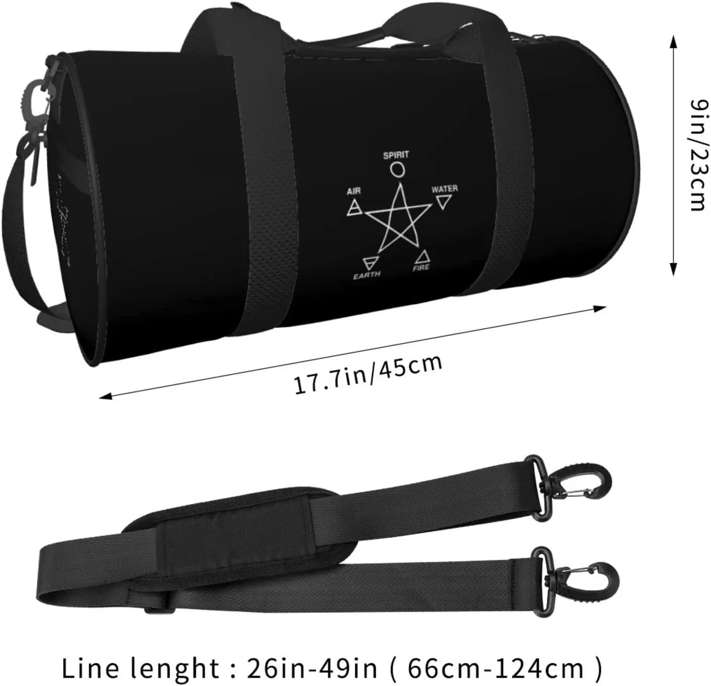 Wicca Metal, Wood, Water, Fire And Earth Travel Luggage Duffel Bag Sports Rolling Foldable Duffel Bag, Black