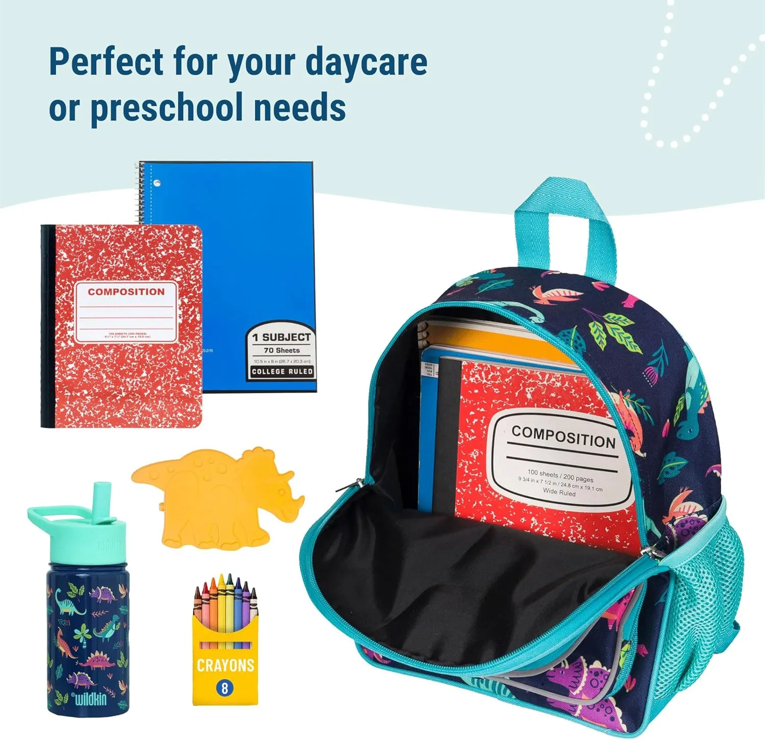Wildkin 12-inch Kids Backpack – Padded, Adjustable, Ideal for Daycare & Travel (Darling Dinosaurs)