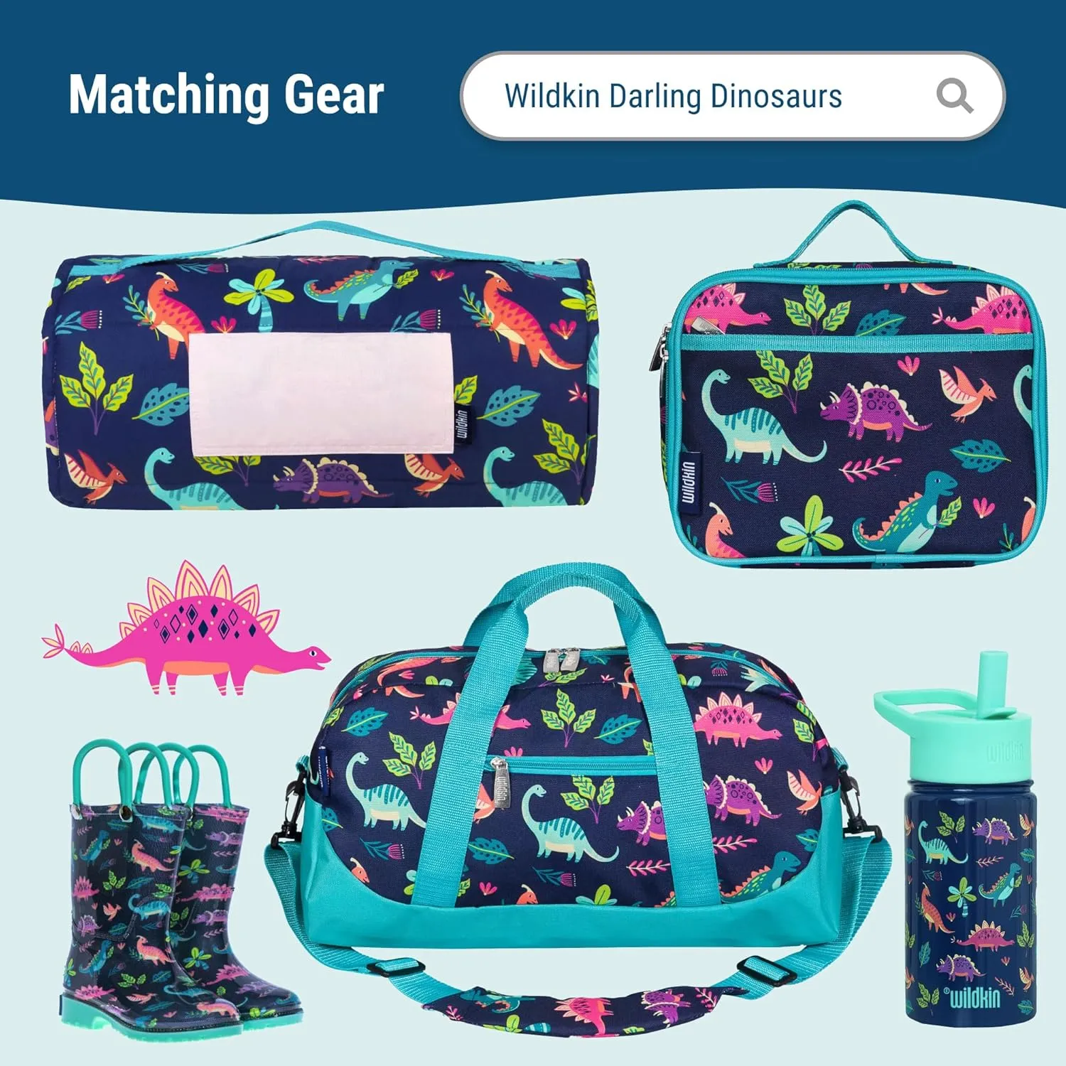 Wildkin 12-inch Kids Backpack – Padded, Adjustable, Ideal for Daycare & Travel (Darling Dinosaurs)
